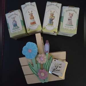 Bunny Figurine Set - & Mini Basket